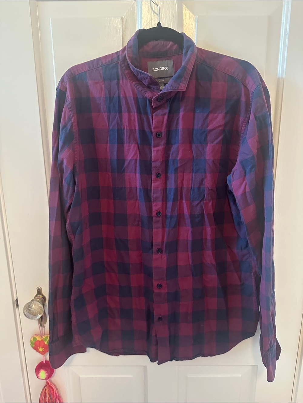 Bonobos Maroon and Navy Plaid Button-Down Shirt